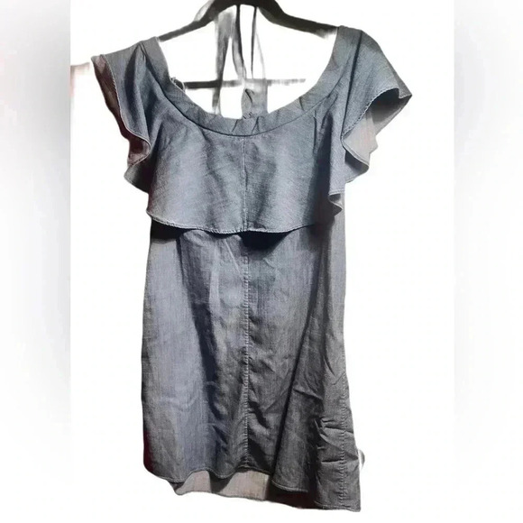 Alice and Olivia linen off shoulder casual sexy day 2nite denim  mini dress M - Picture 3 of 6